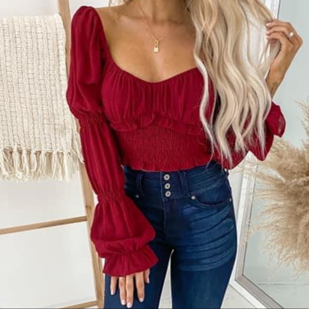 Red Smocked Crop Top